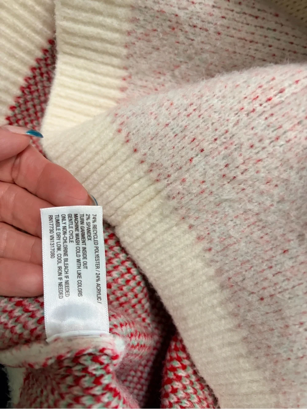 a new day Cream Knit Sweater with Red Cherry Graphic and Mint Stem